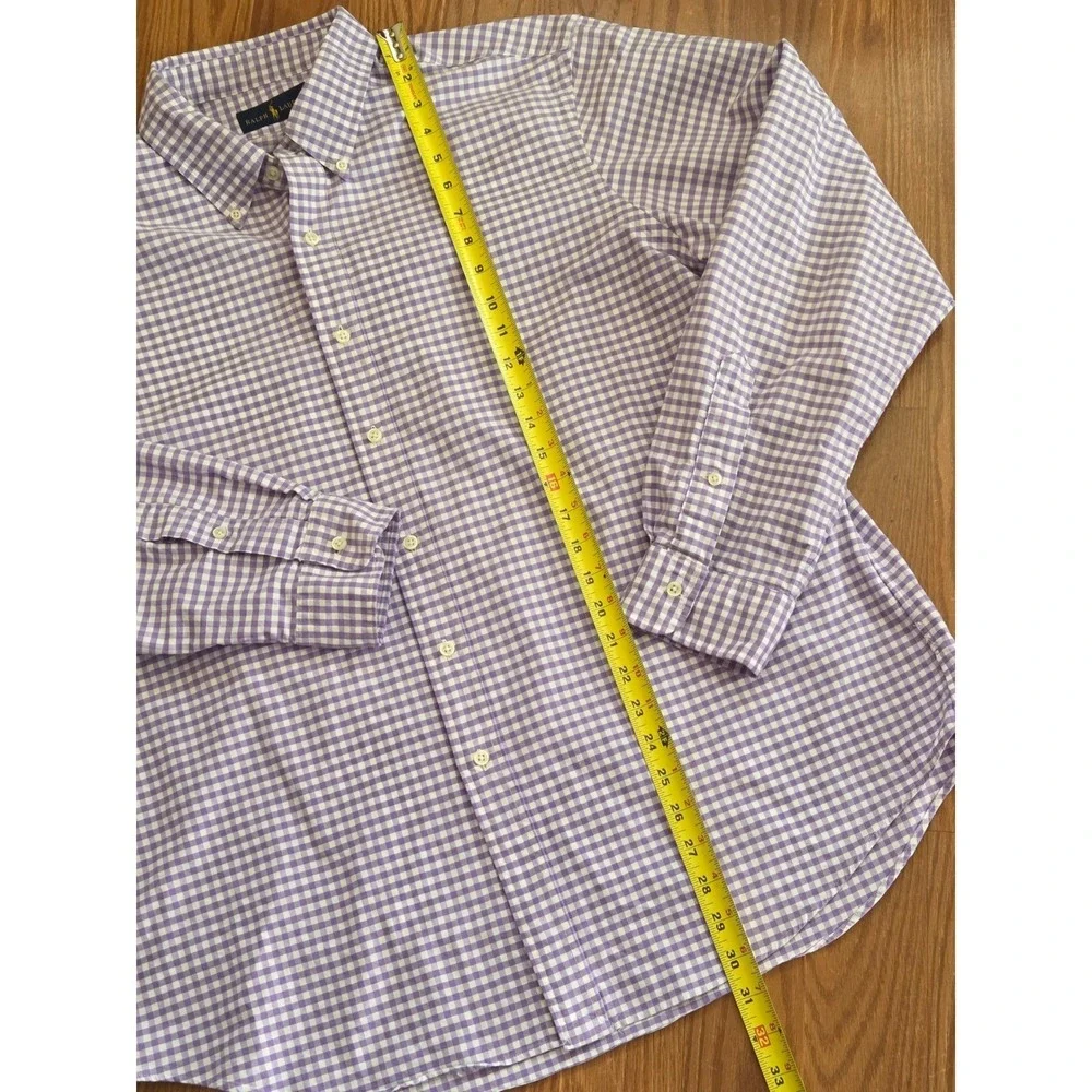Polo Ralph Lauren Mens XL Gingham Button Down Shirt Purple White‎ Long Sleeve